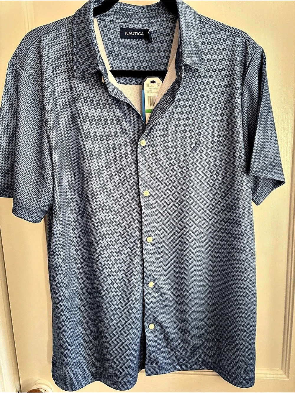 Nautica Geometric Short Sleeve Shirt in Blue Size Large NWT